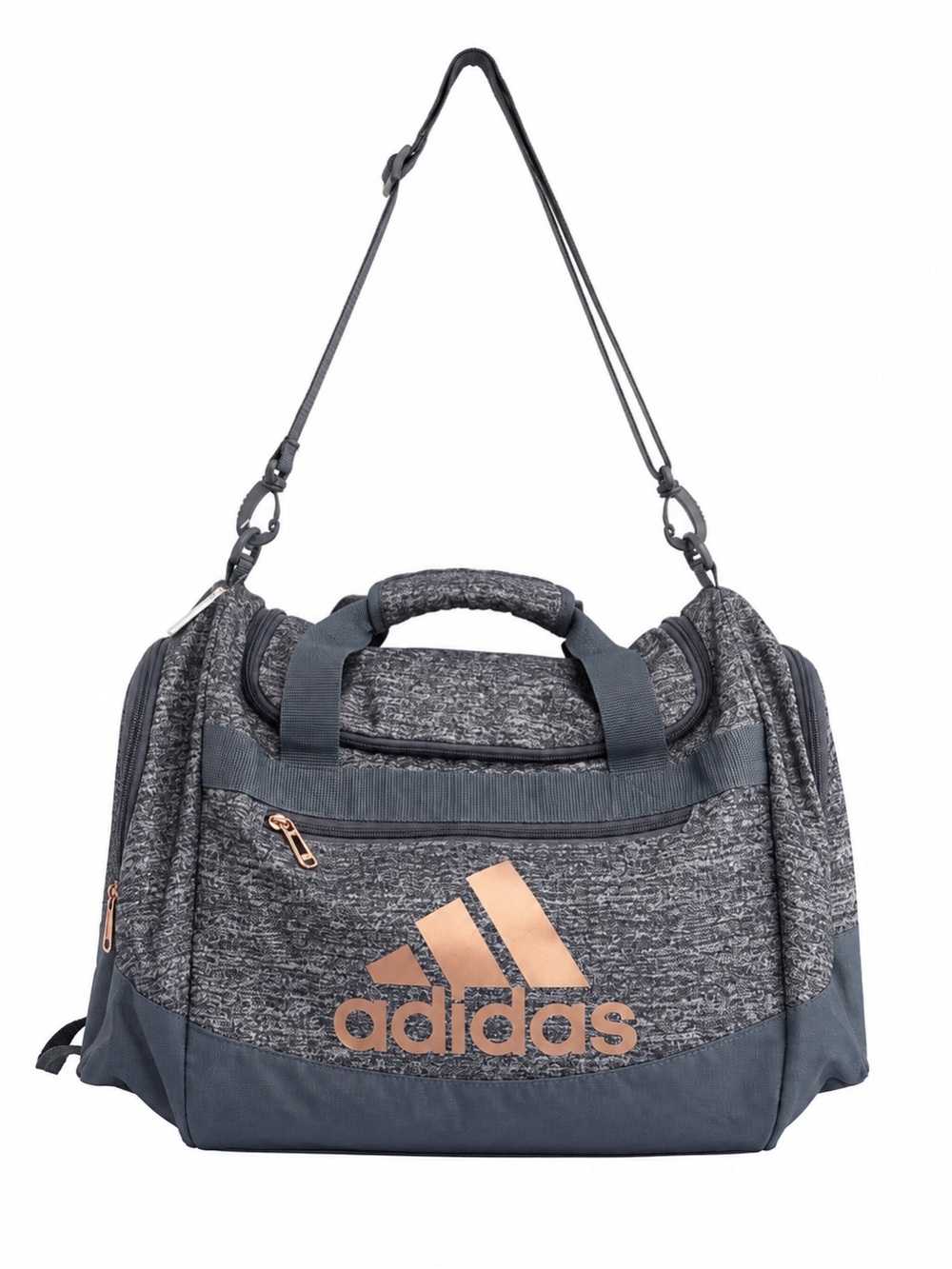 Adidas Heather Gray & Rose Gold Logo Duffel Gym Travel Bag